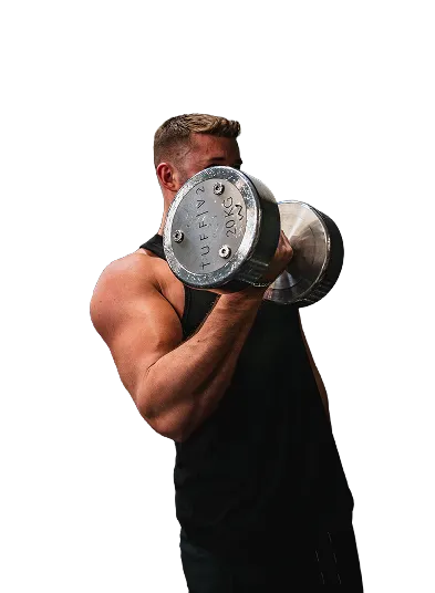 Athlete training with dumbbell